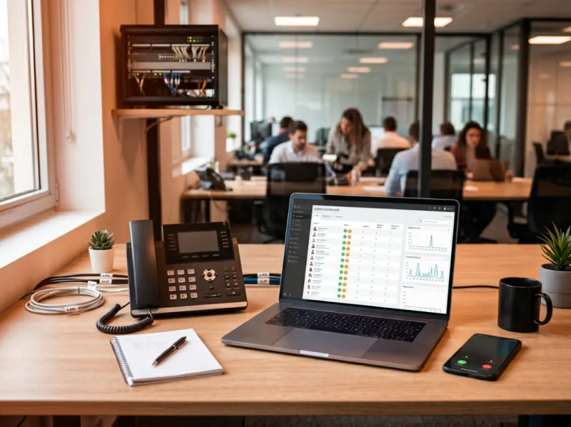 Installation et administration d’un système 3CX en entreprise avec poste téléphonique IP, interface de gestion des appels, smartphone professionnel et environnement de téléphonie VoIP pour PME et structures multisites