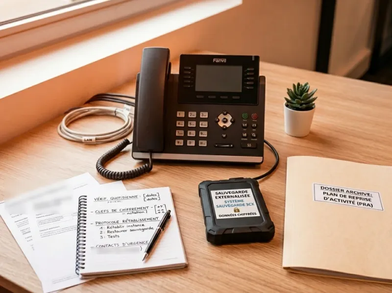 Sauvegarde externalisée 3CX avec téléphone IP, support de sauvegarde